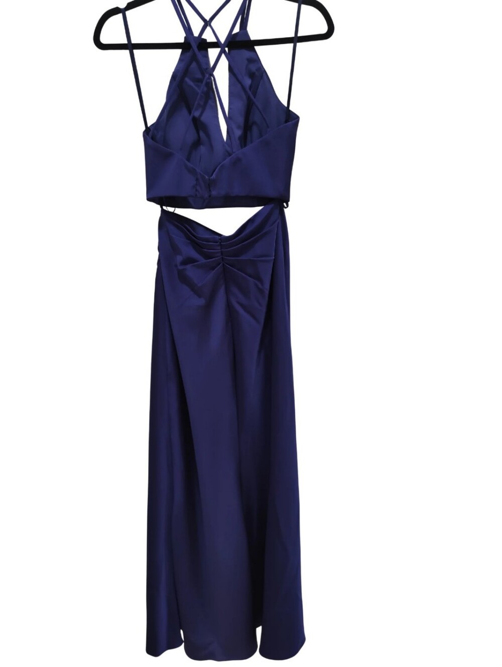 La Femme Elegant Deep Blue Two-Piece Satin Evening Dress - Picture 6 of 9